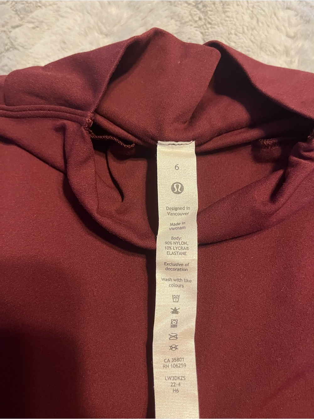 Lululemon Long Sleeve Cropped Mock Neck Top - Burgundy - Picture 3 of 6